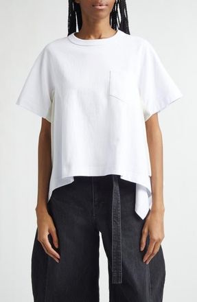 sacai Mixed Media Cotton Jersey & Satin Pocket T-Shirt in White at Nordstrom, Size 2
