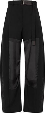 sacai Wide Trousers, female, Black, Size: M Wool Suiting Pants