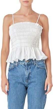 endless rose Bead Pleated Peplum Camisole in White at Nordstrom Rack, Size X-Small