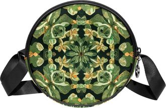 Generic Circle Crossbody Bag for Women, Traditional Print Small Sling Bag Daypack with Zipper Adjustable Shoulder Straps Casual Ladies Girls Round Purse