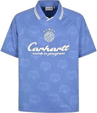 Carhartt Work in Progress S/S Terrace Voetbal T-shirt - Heren - Polos - Blauw - M - Polyester - Tops