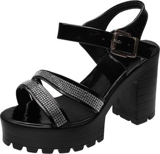 Generic Sandals For Women Sandals Women Square Heels Platform Non-slip Buckle Peep Toe Cross Slides Shoes