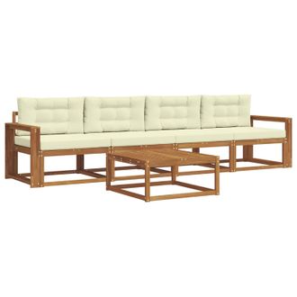vidaXL Conjunto De Sof&aacute;s De Exterior Con Coj&iacute;n 5 Pcs Natural Y Crema Vidaxl