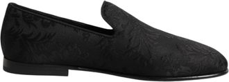 Dolce & Gabbana Zwarte Bloemen Brokaat Instappers Heren Dresschoenen