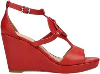 Emporio Armani Rode leren sleehak sandalen - Dames - Sleehakken - Rood - 38 EU - Leer - Schoenen