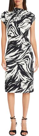 Maggy London Animal Print Mock Neck Midi Dress In Black Ivory