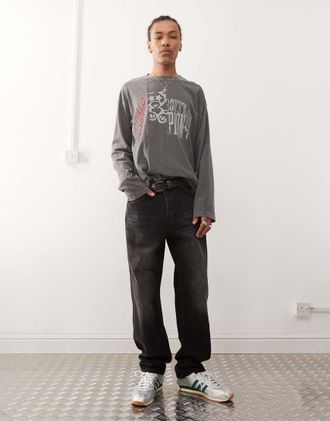 Weekday Space relaxed fit straight leg jeans in faded black wash