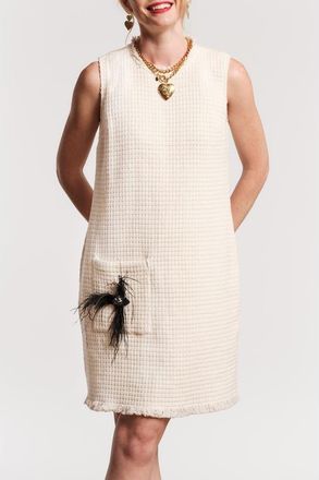 Frances Valentine Twiggy Fringe Dress Fish Boucle in White/black at Nordstrom, Size X-Large