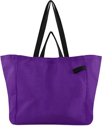 Generic Purple print Reusable Canvas Tote Bag, Heavy Duty Grocery Shopping Bag with Double Handles Hard Bottom Large Capacity Work Groceries Travel