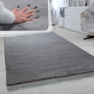 Paco Home Paco Home - Alfombra Pelo Largo Sal&oacute;n Sint&eacute;tica Supersuave Imitaci&oacute;n Pelo Conejo Gris Oscuro &Oslash; 160 Cm Redondo