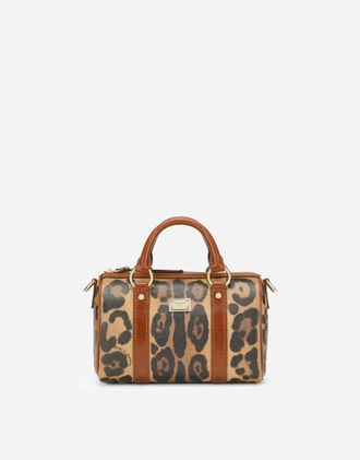 Dolce & Gabbana Small Box Satchel In Leopard-print Crespo With Branded Plate - Woman Clutches Mini And Micro Bags Multicolor Onesize