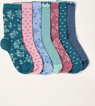 Fat Face FatFace Green Floral 7 Pairs of Socks