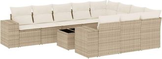 vidaXL Set De Sof&aacute;s De Jard&iacute;n 11pzas Con Cojines Rat&aacute;n Sint&eacute;tico Beige Vidaxl