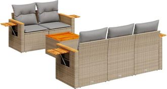 vidaXL Juego De Sof&aacute;s Jard&iacute;n Con Cojines 6 Pzas Rat&aacute;n Sint&eacute;tico Beige Vidaxl