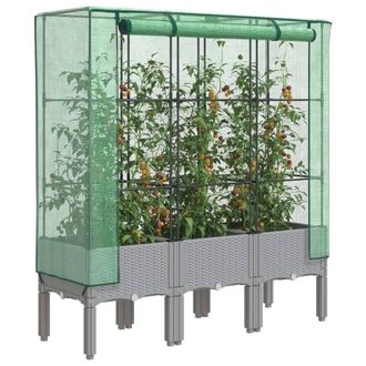 Berkfield Home Raised Bed with Greenhouse Cover Rattan Look 120x40x140 cm in Black | Size: 120 x 40 x 140 cm