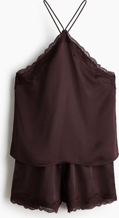 H&M Nachtw&auml;sche aus Satin mit Spitze - Brown