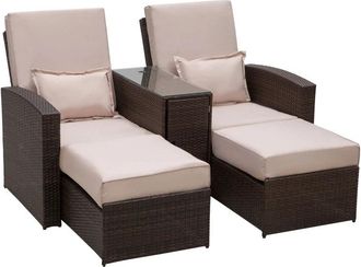 OUTSUNNY Rattan Double Lounge - Brown | TJ Hughes