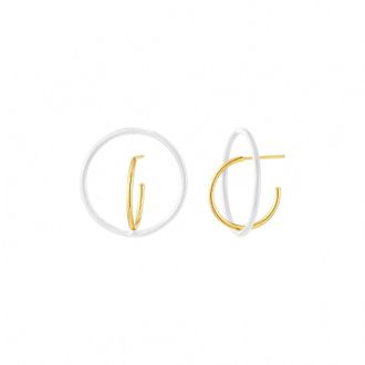 Gold & Honey Womens Floating Enamel Hoop Earrings In White