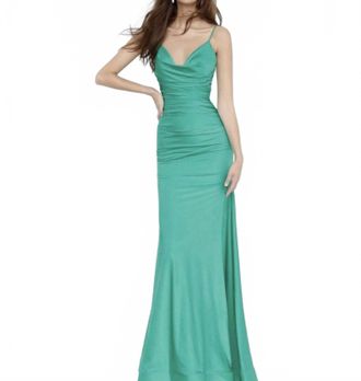 Jovani Ruched Bodice Trumpet Prom Maxi Dress In Emerald