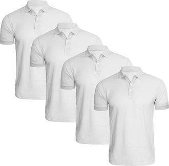 Generic Pack of 4 Mens Polo Shirt Short Sleeve Plain Pique Top Designer Tshirt Tee (White, XXL)