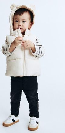 H&M Hooded Puffer Gilet in Cream at Nordstrom, Size 12M