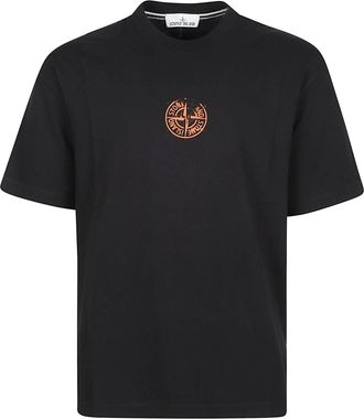 Stone Island Black Logo Short-Sleeve Cotton T-Shirt