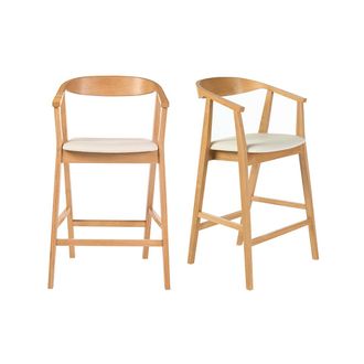 Miliboo Taburetes De Bar Escandinavos Blancos Y Madera Clara H66.5 Cm (lote De 2) Bahia