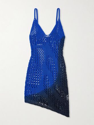 The Attico Abito Mini Asimmetrico In Cotone Punto A Giorno Effetto Sfumato - Blu