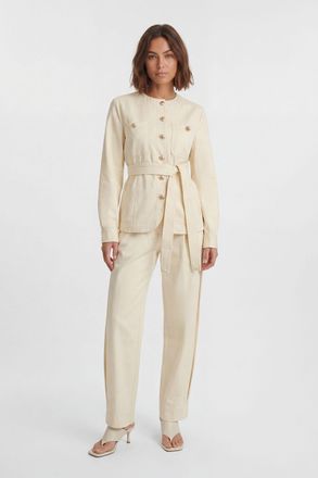 Karen Millen Womens Petite Cotton Utility Button Detail Tie Waist Shirt - White Lyocell - Size 16 UK