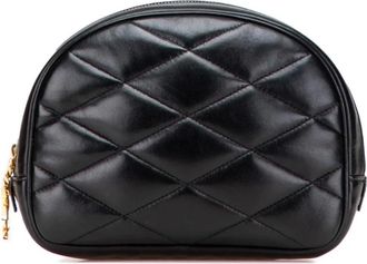 Saint Laurent Pre-owned Clutches, female, Black, Size: ONE SIZE Pre-owned Quilted Cosmetic Pouch with Zipper Closure and Chain Accent