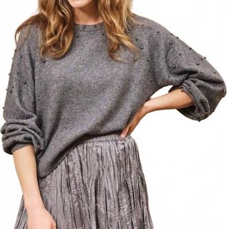 Esqualo Suzette Ragland Sleeve Pearls Sweater In Dark Grey Melange