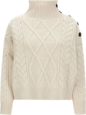 Yves Salomon Buttoned Wool-Cashmere Sweater - Dames - Coltruien - Beige - S - Wol - Truien & Vesten
