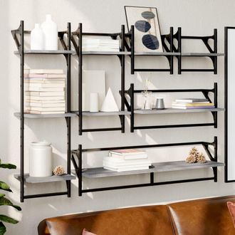 vidaXL Vidaxl - Estantes Pared Con Barras 6 Pzas Madera Ingenier&iacute;a Gris Sonoma