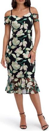 Siena My Balconia Cold Shoulder Midi Dress in Black Multi at Nordstrom Rack, Size 14