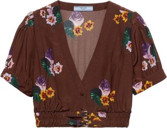 Prada floral-print cropped top - women - Viscose - 40 - Brown