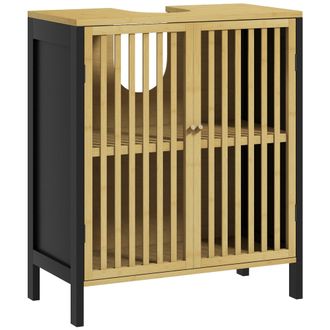 HOMCOM Under Sink Bathroom Cabinet - Bamboo Sink Storage Cabinet Slat Doors | TJ Hughes