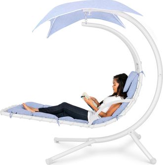 Best Choice Products Hanging Curved Chaise Lounge Chair Swing w/ Pillow, Shade, Stand