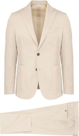 Manuel Ritz Beige Jurk Jas met Logo - Heren - Business pakken - Beige - 2XL - Kostuums