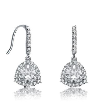 Rachel Glauber White Gold Plated Clear Cubic Zirconia Drop Earrings