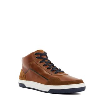 Dune London Mens Sydnies - Contrast Perforated High Top Trainers - Tan material_leather1 - Size UK 10