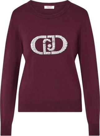 Liu Jo Gebreid met Monogram Logo - Dames - Ronde hals truien - Paars - S - Polyester - Truien & Vesten