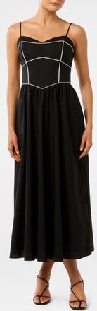 Ever New Gemma Contrast Piping Cotton Midi Dress in Black/White at Nordstrom Rack, Size 2