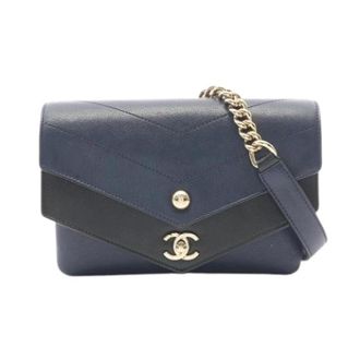 Chanel Pre-owned Vintage Cross Body Bag - Dames - Pre-owned - Blauw - Maat: ONE Size Leer