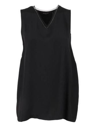 Fabiana Filippi tulle-trimmed satin top - women - Viscose/Elastane - 44 - Black