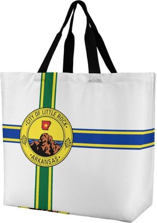 Generic Flag of Little Rock Tote Bag Reusable Grocery Shopping Bags Large Travel One Shoulder Handbag for Picnic Work