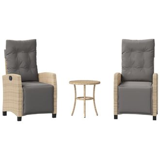 vidaXL Sillas Y Mesita De Jard&iacute;n 3 Piezas Rat&aacute;n Sint&eacute;tico Coj&iacute;n Beige Vidaxl
