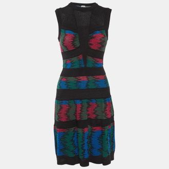 M Missoni Multicolor Jacquard Knit Mesh Detail Mini Dress
