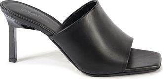 Calvin Klein Womens Heels Square Toe Mules - Black Leather - Size EU 38