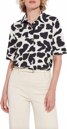 Lyss&eacute; Womens Printed Josie Short Sleeve Button Down Shirt In Navy/multi