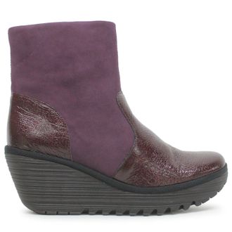 FLY London YUXI506FLY Rock Cupido Leather Womens Ankle Boots - Burgundy Wine - Size:UK 4
